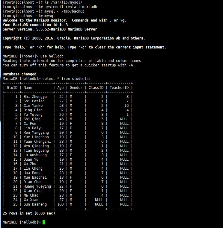 mysql  mariadb  备份恢复、主从